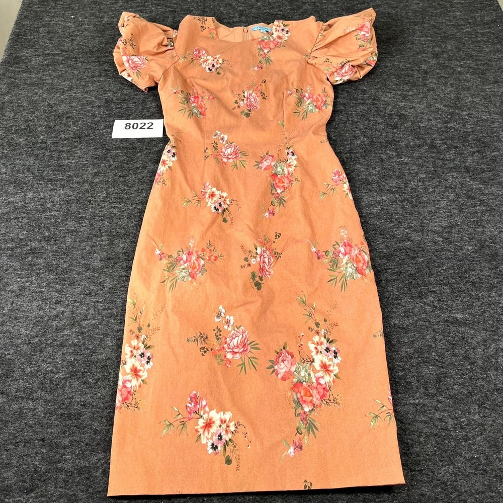 Antonio Melani Shift Dress Womens 0 Orangeโ Floral Viscose Flutter Sleeve Formal